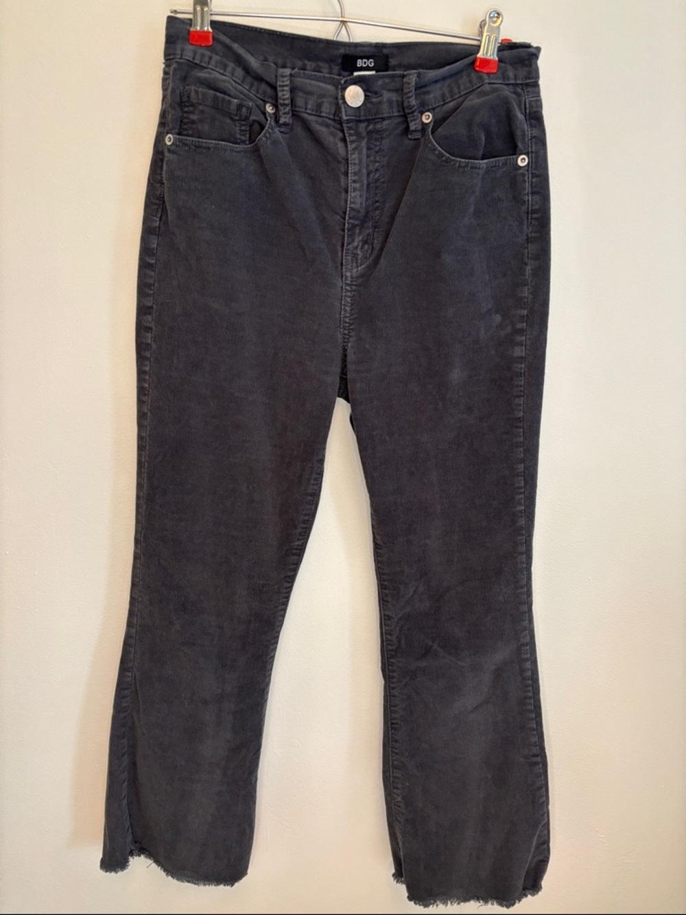 BDG Urban Outfitters High Rise Corduroy Pants Charcoal Cropped Raw Hem Size 28